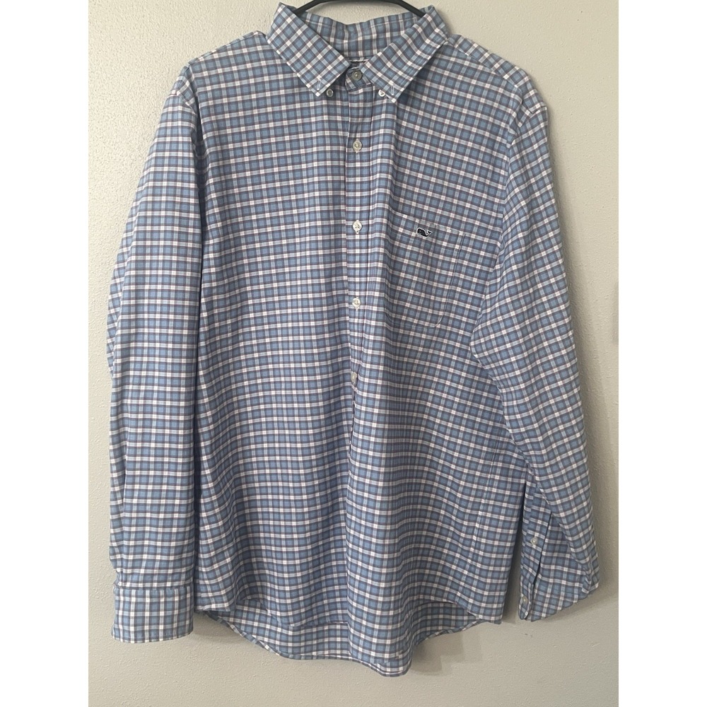 Vineyard Vines Slim Fit Tucker Shirt Men Large Blue Pink Long Sleeve